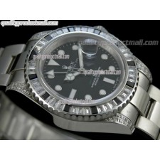Rolex GMT II 50th Anniversary Bling Model Automatic Watch-Black Dial Black Crested Bezel-Stainless Steel Oyster Bracelet 