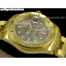 Rolex Yachtmaster II Gold Swiss ETA-Silver Grey Dial White Dot Markers-Gold Plated Stainless Steel Oyster Strap