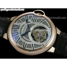 Cartier Blue Ballon Flying Tourbillon Watch 18K Gold-White Duo Tier Dial- Black Leather strap 