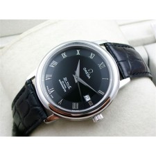 Omega De Ville Automatic-Black Dial-Roman Number Markers-Brack Genuine Leather Strap