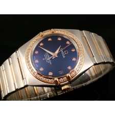 Omega Constellation OM6101 Automatic-18k Rose Gold Blue Dial-Stainless Steel TT Linked Strap