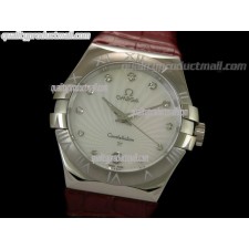 Omega Constellation Midsize Swiss Quartz-Fan Shell Design White Dial-Red Leather Strap