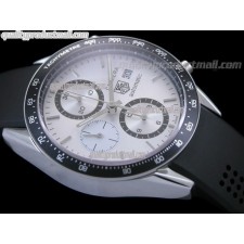 Tag Heuer Carrera 41MM Automatic Chronograph-White Dial Black Ring subdials-Black Rubber Strap 