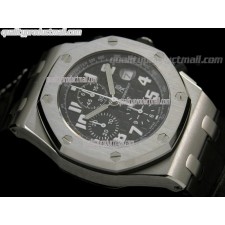 Audemars Piguet Royal Oak Black Edition Chronograph-Black Checkered Dial Numeral Hour Markers-Black Leather Strap