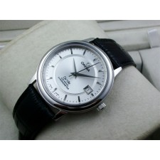 Omega De Ville Automatic-White Dial-Stick Markers-Black Genuine Leather Strap