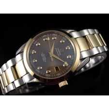 Omega Sea-Master OM6204 Automatic 18k Gold-Brown Dial-Diamond Markers-Brushed Stainless Steel Strap