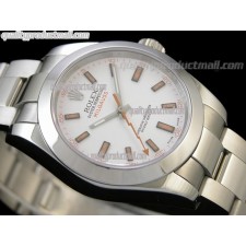 Rolex Milgauss Swiss ETA Automatic Watch-White Dial Index Hour Markers-Stainless Steel Bracelet Rolesor Oyster Bracelet