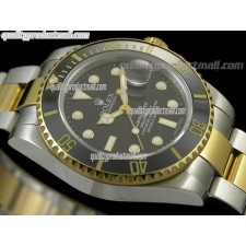 Rolex Submariner Automatic Swiss Watch 18k Gold-Black Dial-Stainless Steel New Style Brushed Oyster Bracelet