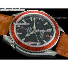 Omega Sea-Master Automatic Orange Ultimate-Black Dial Orange Bezel-Orange Leather Strap