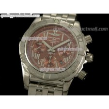 Breitling Chronomat B01 Chronograph-Brown Dial Roman Numerals Markers-Stainless Steel Bracelet