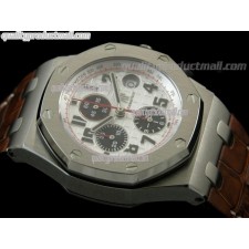 Audemars Piguet Royal Oak 2009 Silver Theme Edition-White Checkered Dial Numeral Hour Markers-Brown Leather Strap