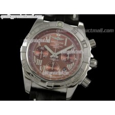 Breitling Chronomat B01 Chronograph-Brown Dials Roman Numerals Hour Markers-Black Leather Strap