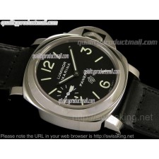 Panerai Luminor Marina PAM005 Swiss Manual Handwound Watch-Black Dial Numeral/Index Hour Markers-Black Leather Strap