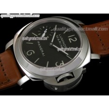 Panerai PAM111 Quartz  Watch-Black Dial/Subdials-Brown Calf Leather Strap