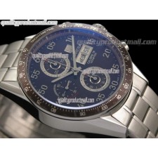 Tag Heuer Carrera Calibre 16 Day Date Automatic Chronograph-Blue Dial White Ring Subdials-Stainless Steel Bracelet