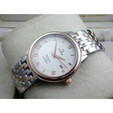 Omega De Ville 4370.71.00 Automatic 18k Rose Gold-White Dial-Roman Number Markers-Stainless Steel Strap