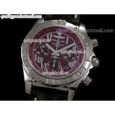 Breitling Chronomat B01 Chronograph-Burgundy Dials Roman Numerals Markers-Black Leather Strap