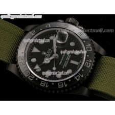 Rolex GMT II Pro Hunter Automatic Watch-Black Dial Large Dot Hour Markers-Light Green Nylon NATO Strap