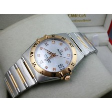 Omega Constellation OM6105 Automatic-18k Gold White Dial-Stainless Steel TT Linked Strap