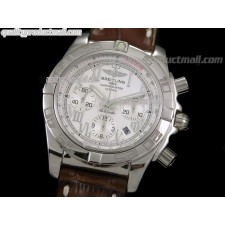 Breitling Chronomat B01 Chronograph-White Dial Roman Numeral Markers-Brown Leather Strap