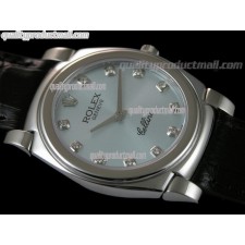 Rolex Cellini Swiss Quartz Watch-Lilac Blue Dial Diamond Hour Markers-Black Leather strap 