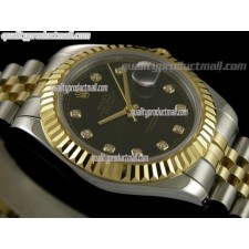 Rolex Datejust II 41mm Two Tone Fluted Bezel 18k Gold-Black Dial Diamond Markers-Stainless Steel Jubilee Bracelet 