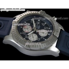 Breitling Blacksteel Super Avenger 48MM 2009 Designs-Blue Dial White Subdials-Black Rubber Strap 