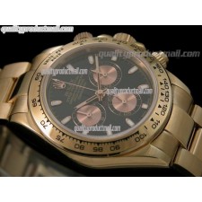 Rolex Daytona Swiss 18K Rose Gold Chronograh-Black Dial Rose Gold Subdials-Stainless Steel Oyster Bracelet