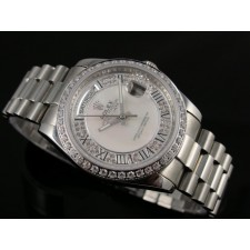 Rolex Day-Date E730 Automatic-Silver Dial Roman Number Markers-Stainless Steel Strap