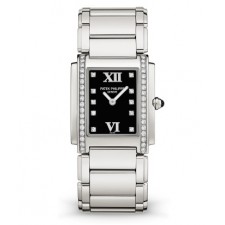 Patek Philippe Twenty~4 Ladies Quartz Steel Watch 4910-10A-001 Black Dial