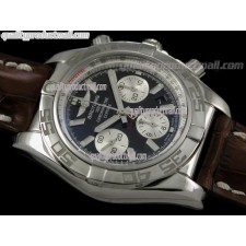 Breitling Chronomat B01 Chronograph-Black Dial Index Hour Markers-Brown Leather Strap