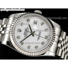 Rolex Datejust 36mm Swiss Automatic Watch-White MOP Dial Diamond Hour Markers-Stainless Steel Jubilee Bracelet