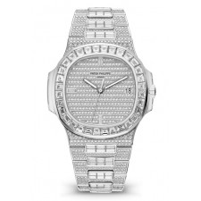 Patek Philippe Nautilus Automatic Watch 5719/10G-010 Diamonds Paved Dial 35.2mm