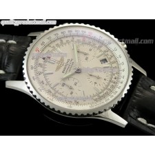 Breitling Navitimer Chronometre-White Dial Index Hour Markers-Black Leather Strap