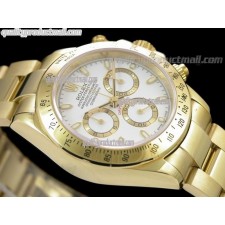 Rolex Daytona Swiss 18K Gold Chronograph-White Dial, Gold Ring Subdials-Stainless Steel Oyster Bracelet 