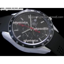 Tag Heuer Carrera 41MM Automatic Chronograph-Black Dial White Ring subdials-Black Rubber Strap 