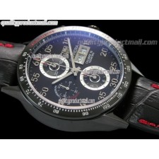 Tag Heuer Carrera Calibre 16 Limited Edition Chronograph-Black Dial White ring subdials-Black Leather strap(Red Stitch) 