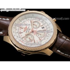 Breitling Bentley 30S Chronograph 18k Rose Gold -White Dial White Subdials-Brown Leather Bracelet 