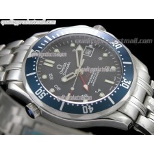 Omega Sea-Master GMT Automatic-Black Dial with Stick/Dot Markers-Brushed Stainless Steel Strap