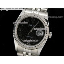 Rolex Datejust 36mm Swiss Automatic Watch-Black Jubilee Dial Roman Numeral Hour Markers-Stainless Steel Jubilee Bracelet 