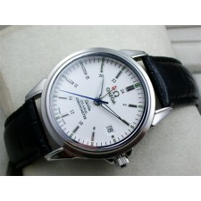 Omega De Ville Automatic-White Dial-Gormment Number Markers-Black Genuine Leather Strap