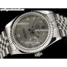 Rolex Datejust 36mm Swiss Automatic Watch-Grey Dial Diamond Hour Markers-Stainless Steel Jubilee Bracelet