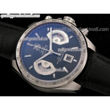 Tag Heuer Grand Carrera Calibre 17 Automatic Chronograph-Blue Dial Silver Subdials-Black Leather strap