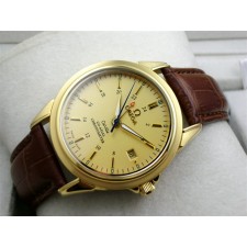 Omega De Ville Automatic 18k Gold-Gold  Dial-Gormment Markers-Brown Genuine Leather Strap