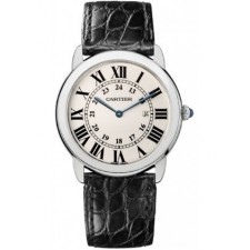 Cartier Ronde Solo Steel Black Leather Mens Watch W6700255