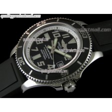 Breitling SuperOcean Abyss 42MM Automatic Watch-Black Dial White Inner Bezel-Pro Diver Black Rubber Strap