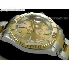 Rolex Yachtmaster II Bi Tone Swiss ETA-Gold Dial White Dot Markers-Gold Plated Stainless Steel Oyster Strap