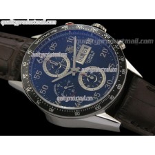 Tag Heuer Carrera Calibre 16 Day Date Automatic Chronograph-Blue Dial White Ring Subdials-Brown Leather Strap