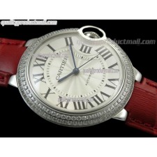 Cartier Blue Ballon Ladies Swiss Watch-White Dial Diamond Crested Bezel-Cordovan Leather Strap