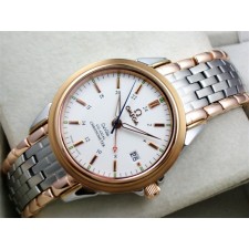 Omega De Ville Automatic 18k Rose Gold-White Dial-Gormment Markers 4 Needles-Stainless Steal Strap